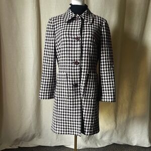 Vintage Anne Klein Houndstooth Wool Coat Size 8 USA Tailored 90s